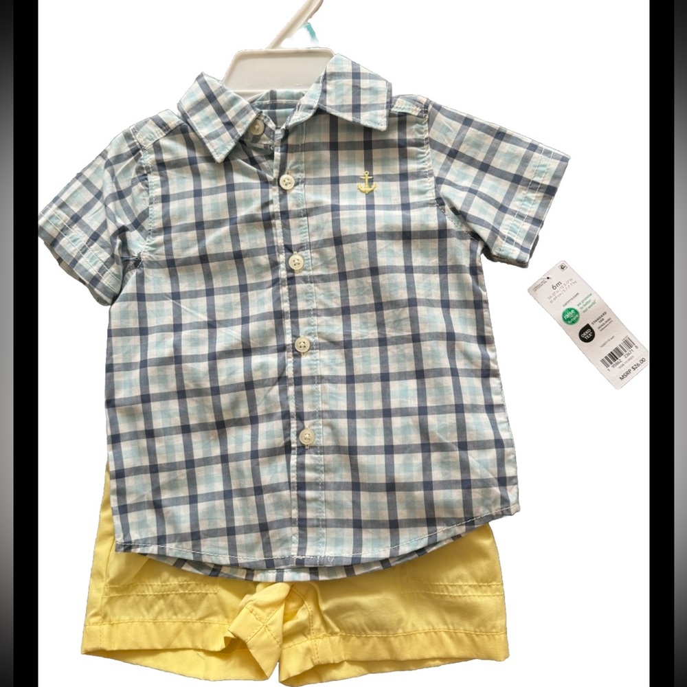 5 for $20 ✨NWT Carter's Boys 2 Piece Set Plaid Yellow Shirt Top Shorts Outfit